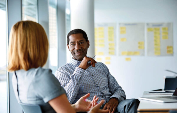 People discussing business